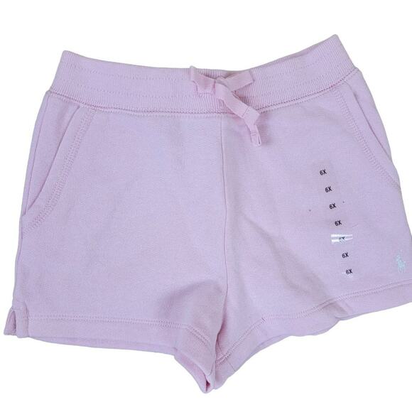 Polo Ralph Lauren Girls size 6X Sweat Shorts Pink Cotton Blend Drawstring Fleece - Picture 1 of 5